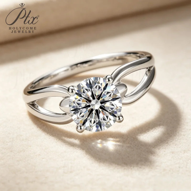 1ct Round Moissanite Solitaire Silver Ring