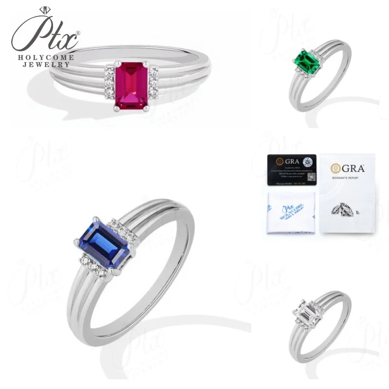 5x7mm Emerald Cut Moissanite Silver Ring