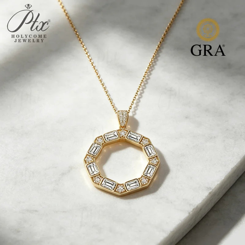 Round Rectangular Cut Moissanite Silver Necklace