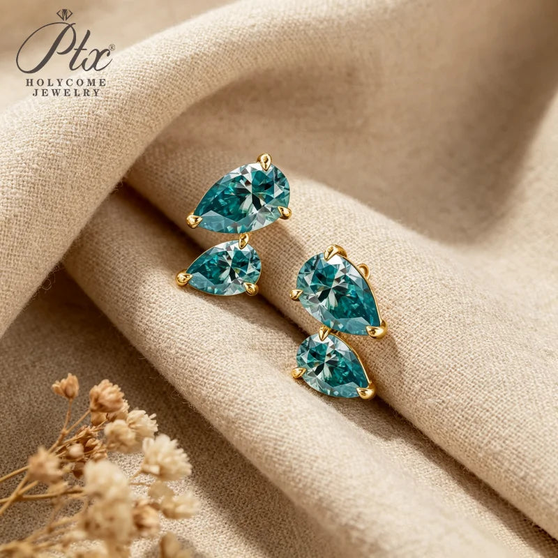 Total 3ct Pear Cut Moissanite Drop Earrings