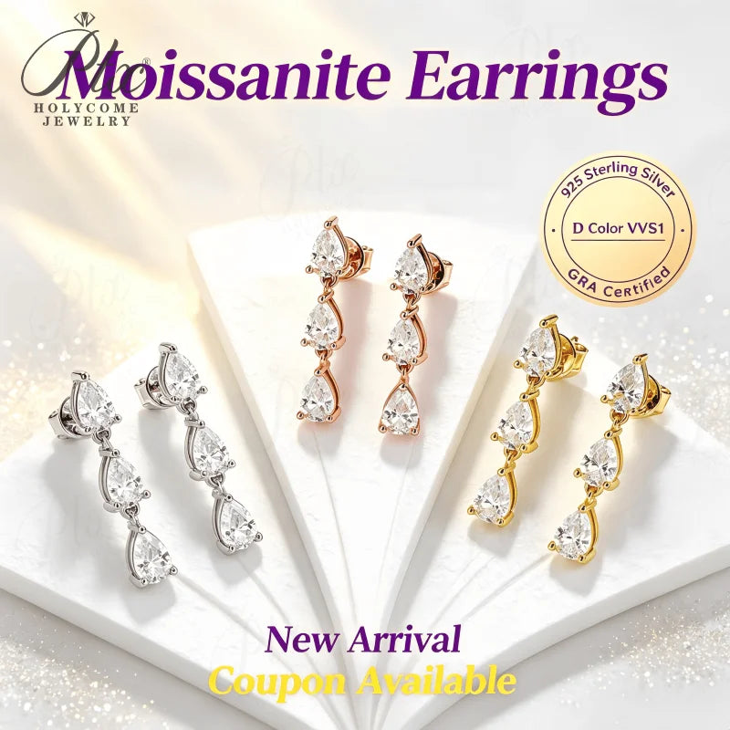 3ct Pear Moissanite Dangle Earrings 925 Silver