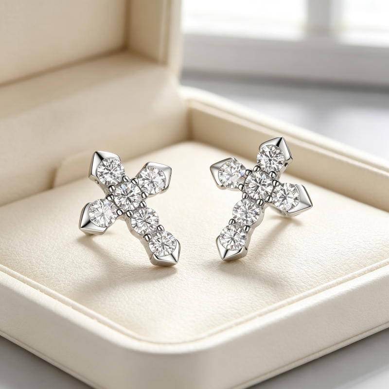 Men's Hip Hop Cross Moissanite Earrings 925